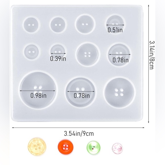 NEW 11 Well Buttons Silicone Mold & Mica Powders Lot RESIN POLYMER CLAY BAKING - Picture 14 of 16